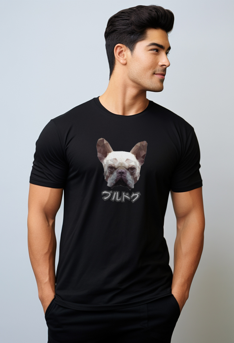 Nade NTC88 kaos anjing pria bulldog keren branded besar anti kusut hitam