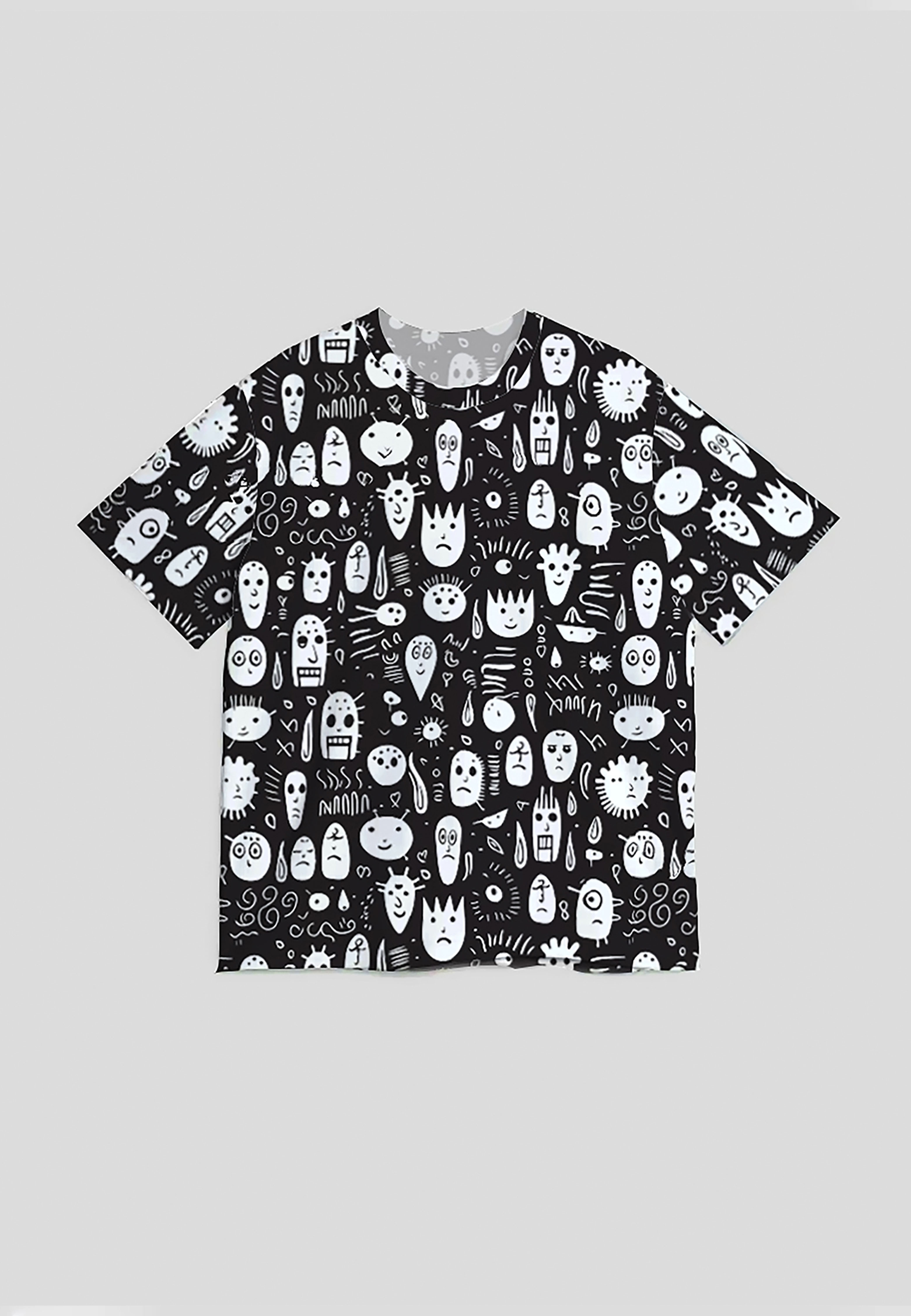 Nade NX021 kaos oversize full motif abstrak aesthetic doodle face bahan tebal light scuba Nade
