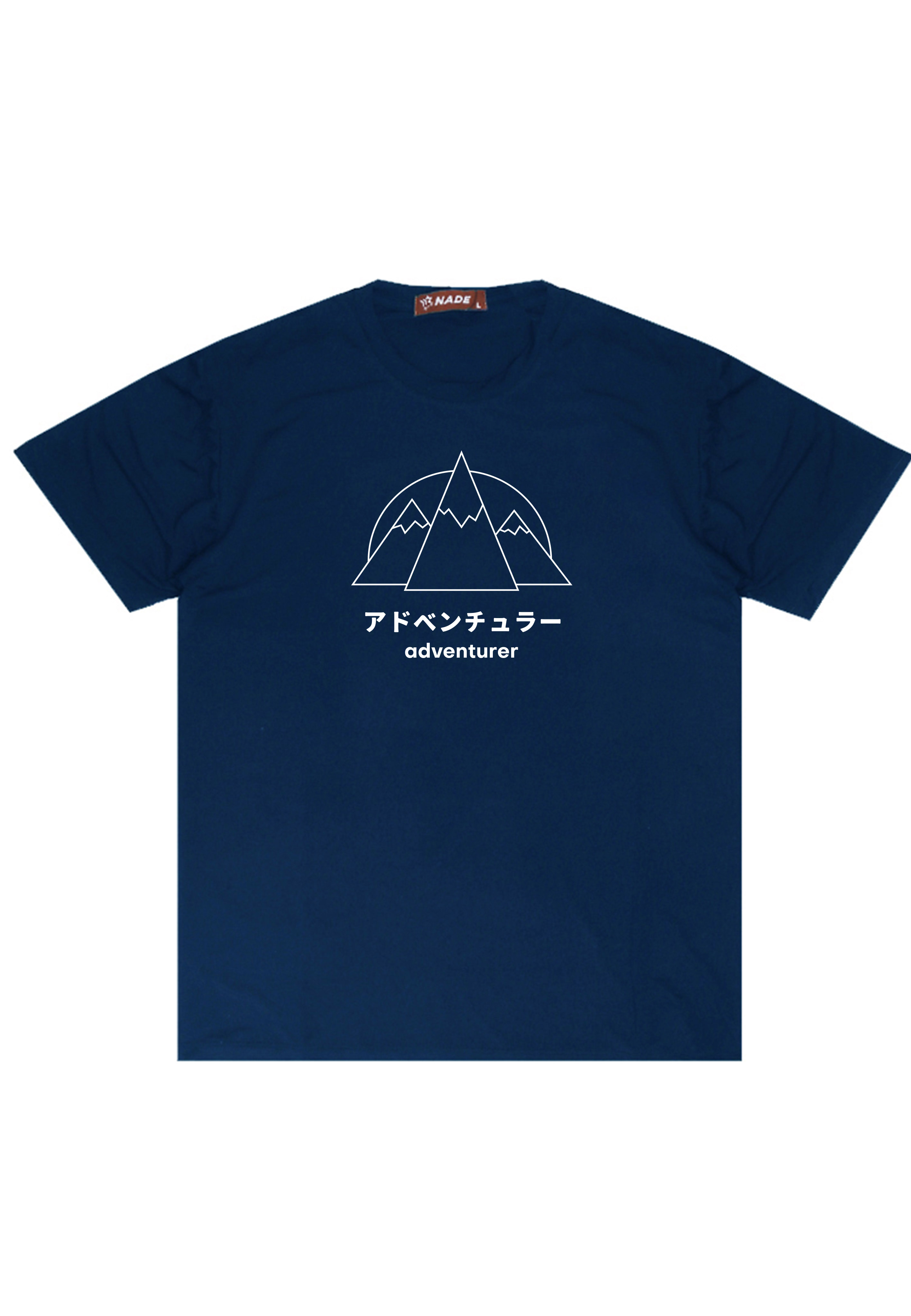 Nade NTC52 kaos biru dongker gunung tulisan jepang anti kusut stretch navy