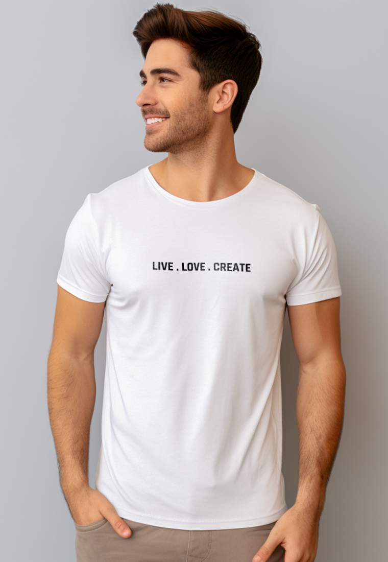 Nade NTD77 kaos slim fit pria anti kusut lengan pendek "live love create" putih