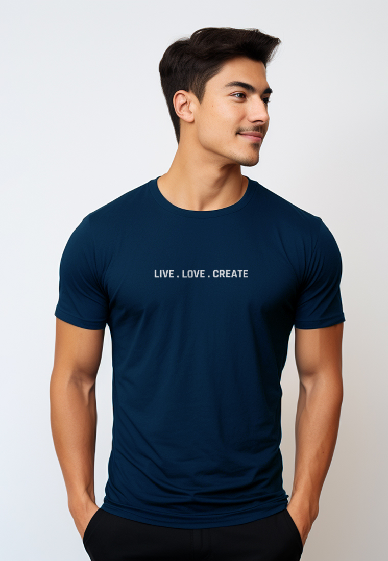 Nade NTD79 kaos slim fit pria anti kusut lengan pendek "live love create" navy