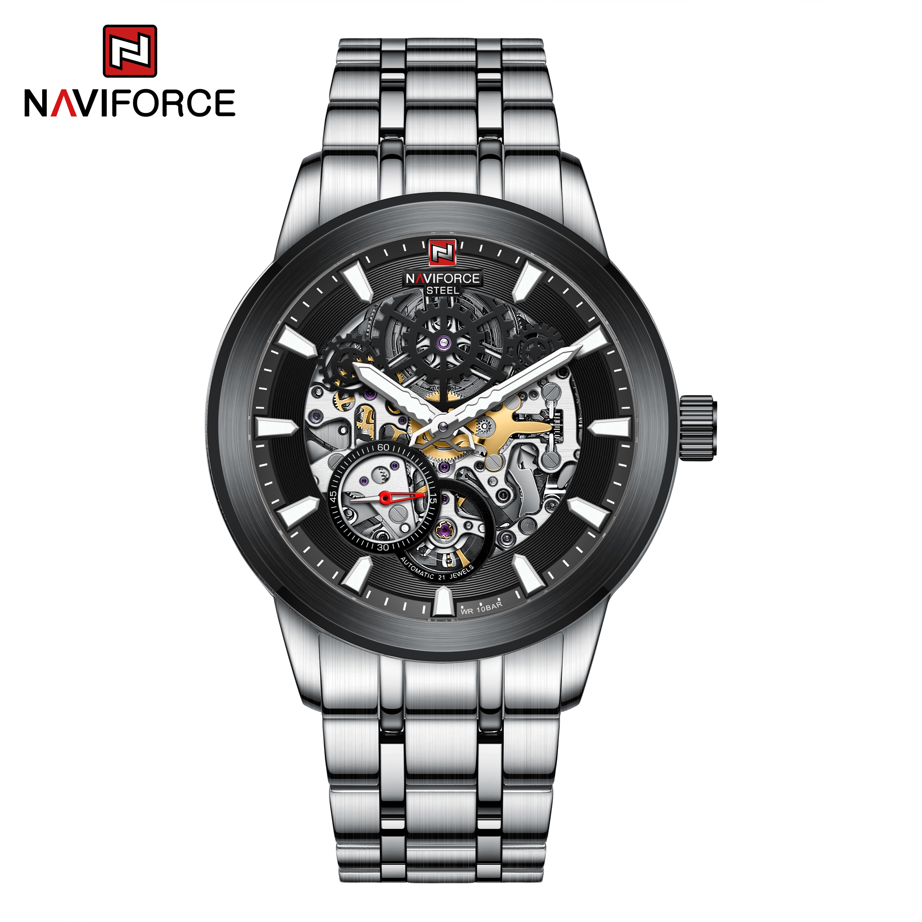 Naviforce Jam Tangan Pria - Silver Black - Stainless Steel - NFS-1002MA-SS-4