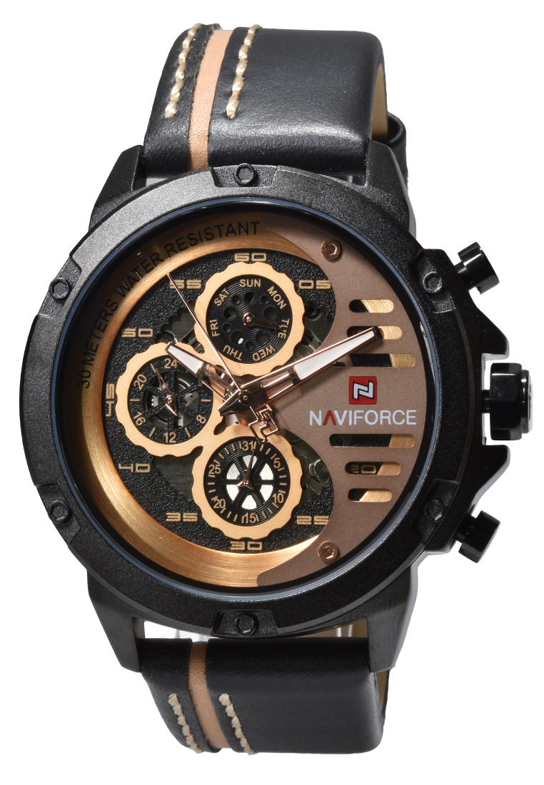 Naviforce - Jam Tangan Pria - Black - Leather Strap - NF9110-D