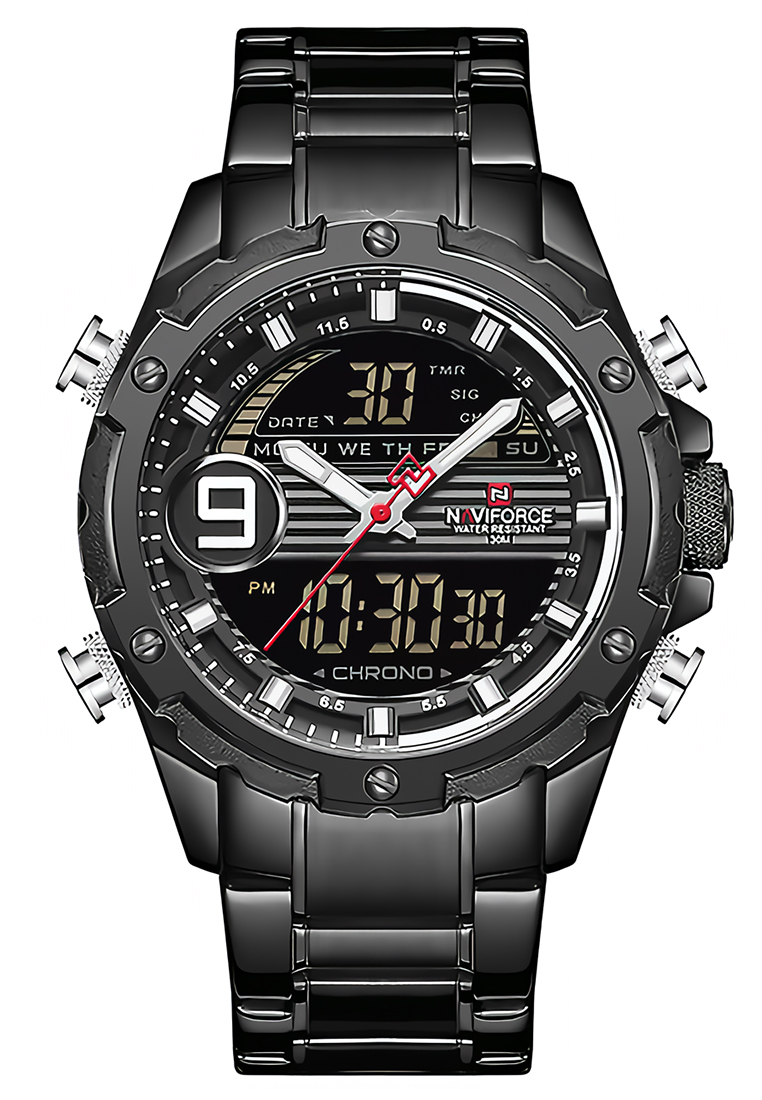 Naviforce Jam Tangan Analog Digital Pria Naviforce NF9146 - Black - Stainless Steel