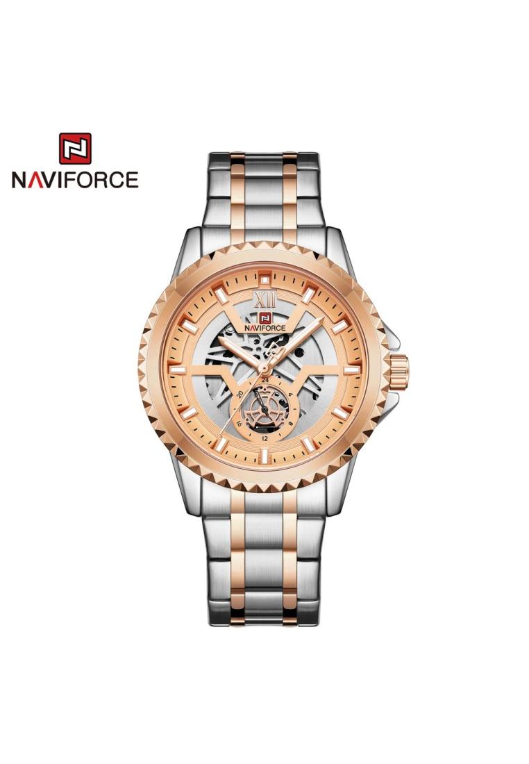 Naviforce Jam Tangan Pria - Silver Rosegold - Stainless Steel - NF-9186M-RTT-8