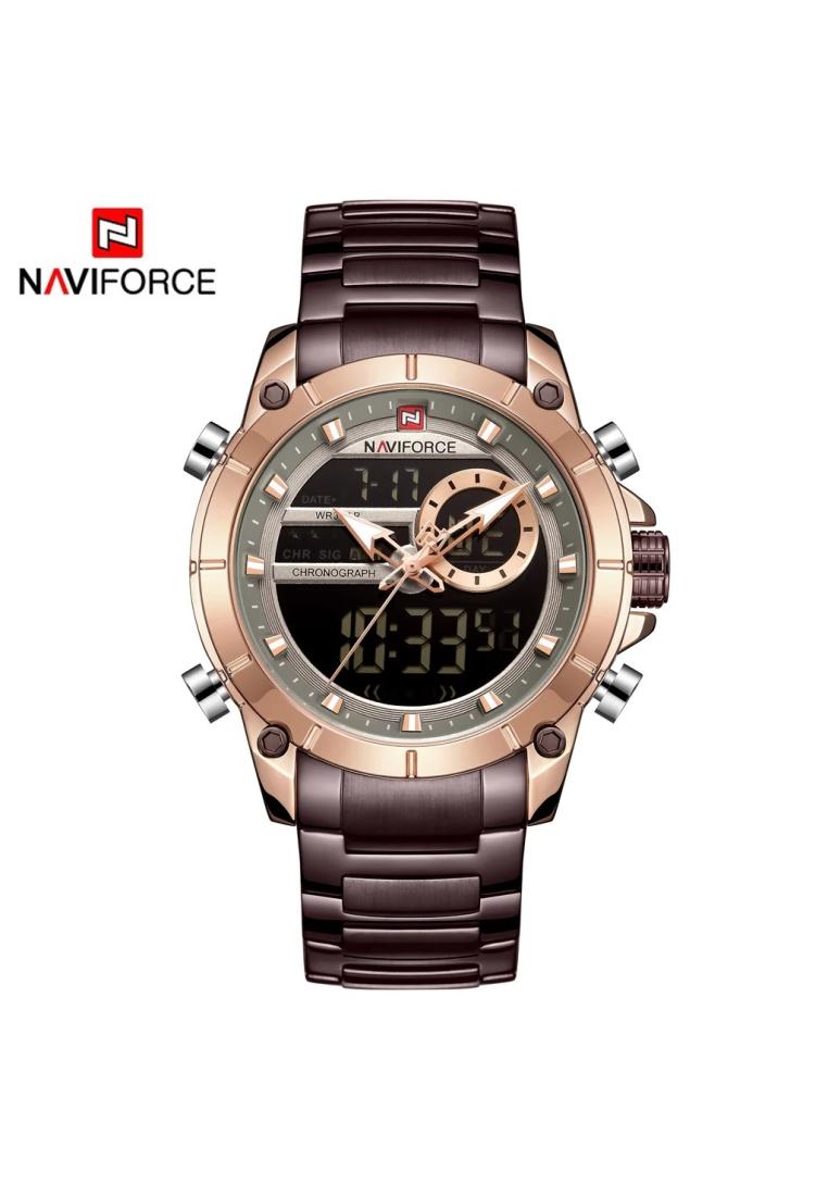 Naviforce Jam Tangan Pria - Brown Rosegold - Stainless Steel - NF-9163M-CRG-10