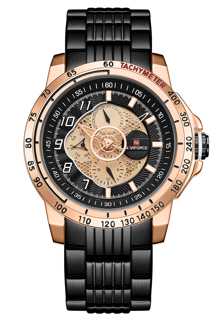 Naviforce - Jam Tangan Pria - Rosegold - Black Stainless Steel Bracelet - NF9180-C