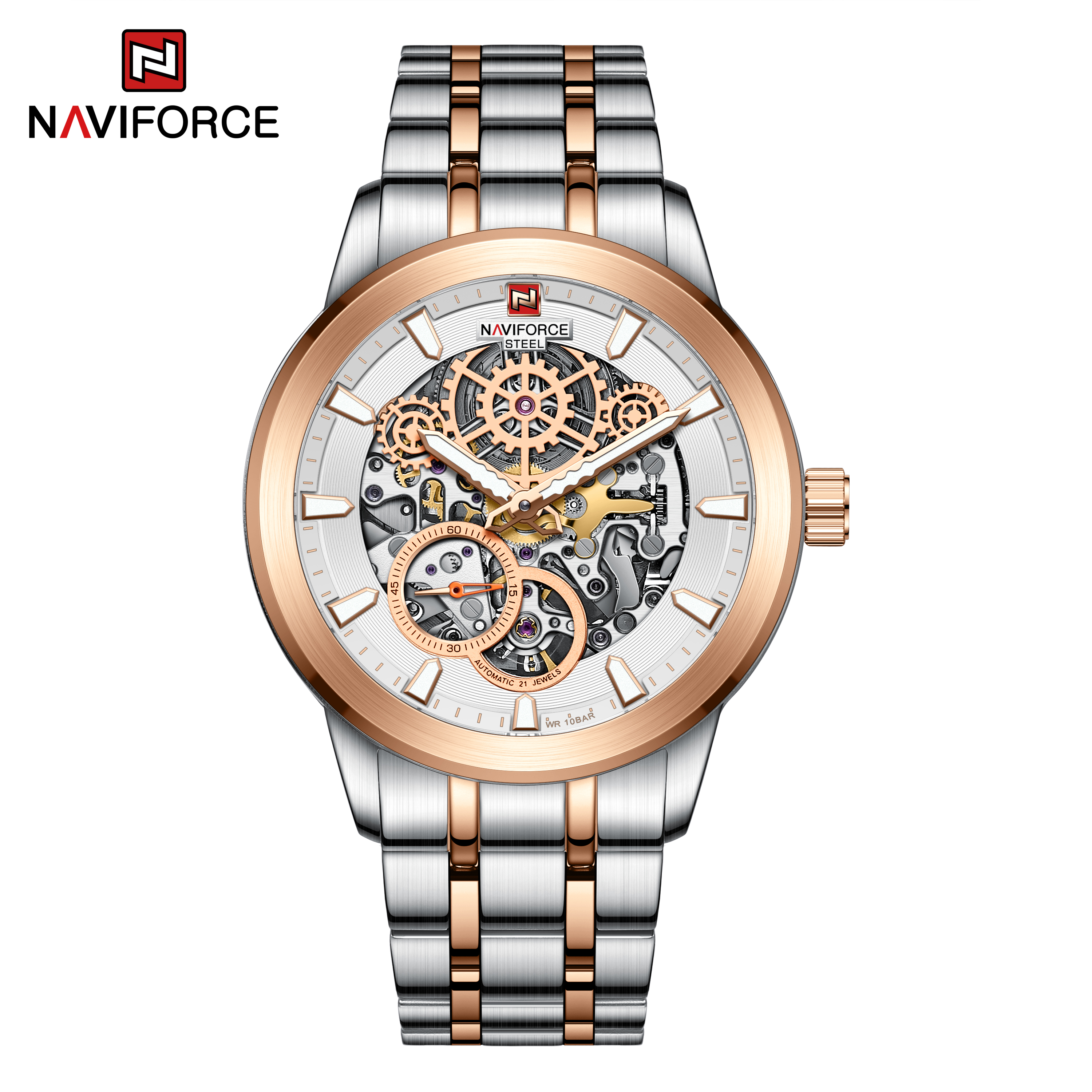 Naviforce Jam Tangan Pria - Silver Rosegold - Stainless Steel - NFS-1002MA-RTT-1