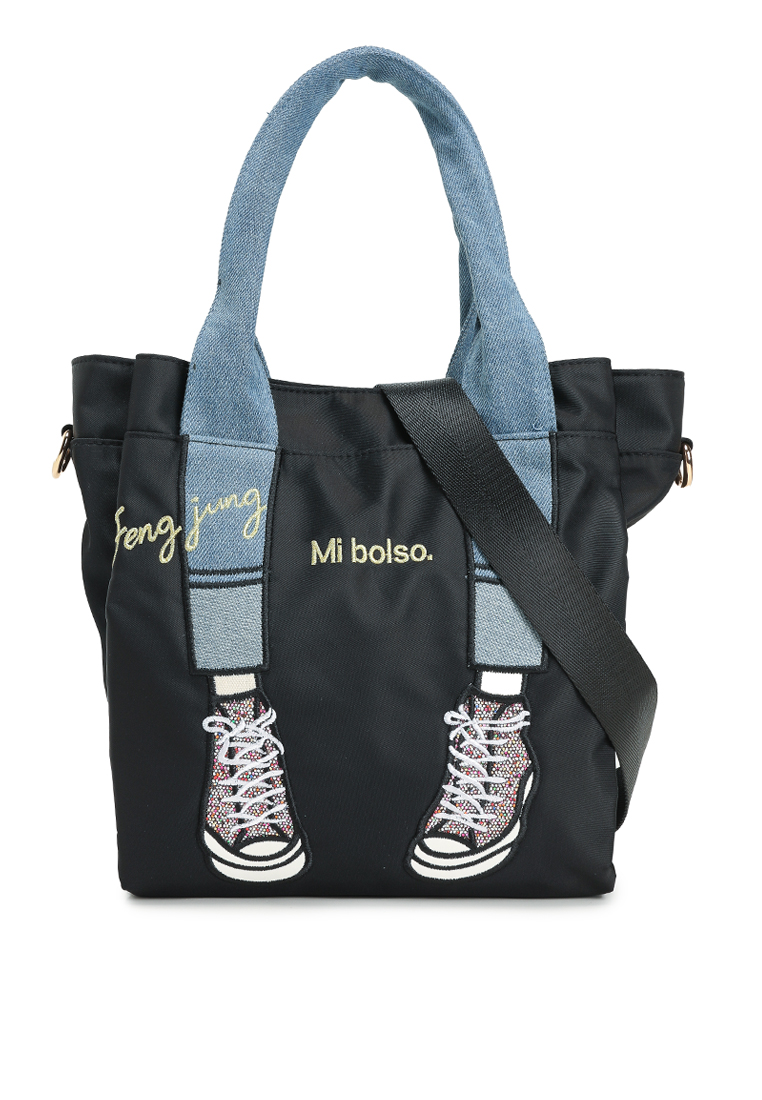 NUVEAU Embroidery Convertible Top Handle Bag