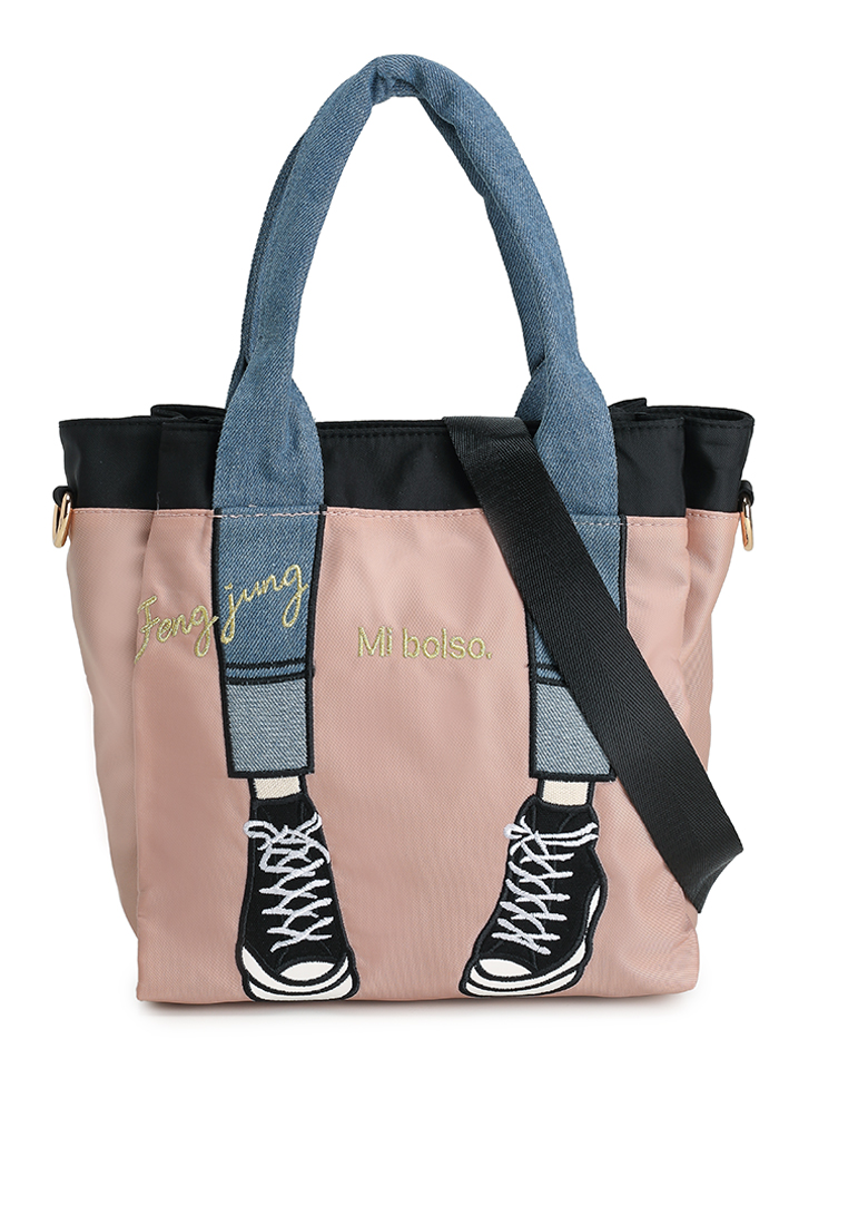 NUVEAU Embroidery Convertible Top Handle Bag