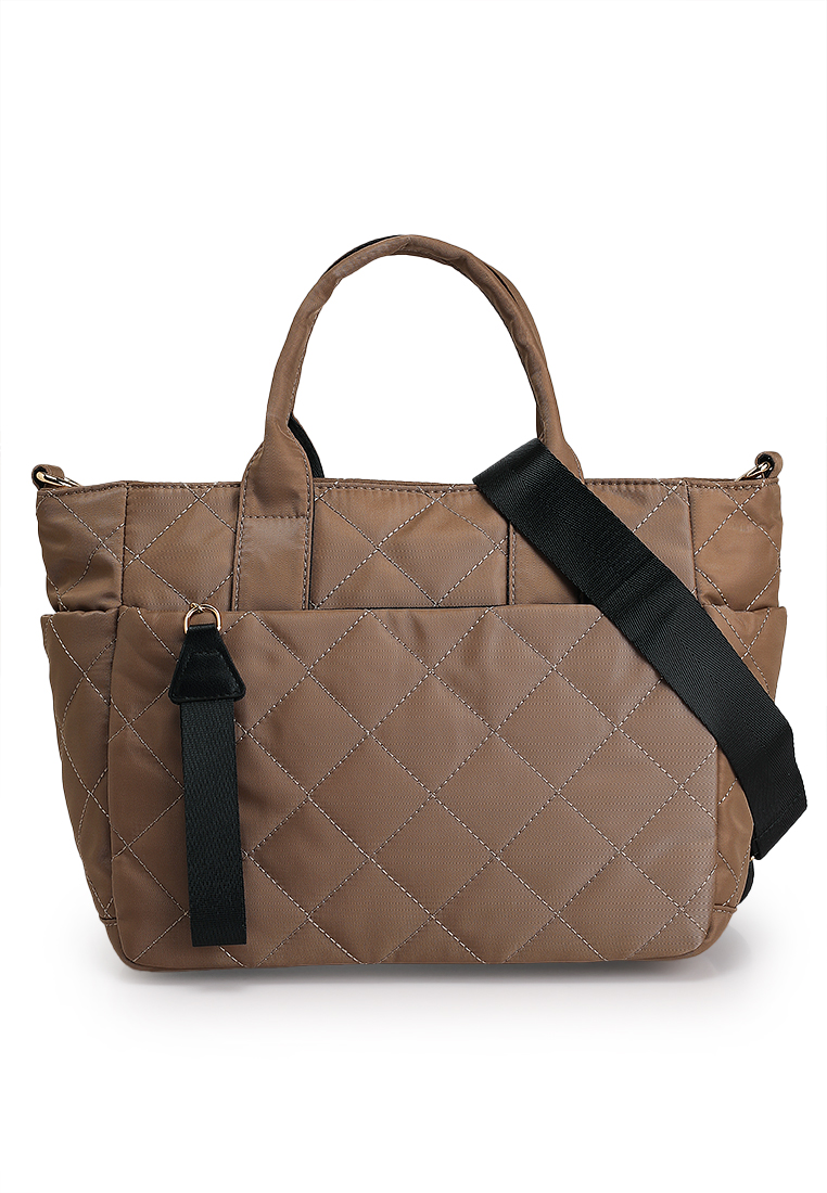 NUVEAU Quilted Nylon Convertible Top Handle Bag
