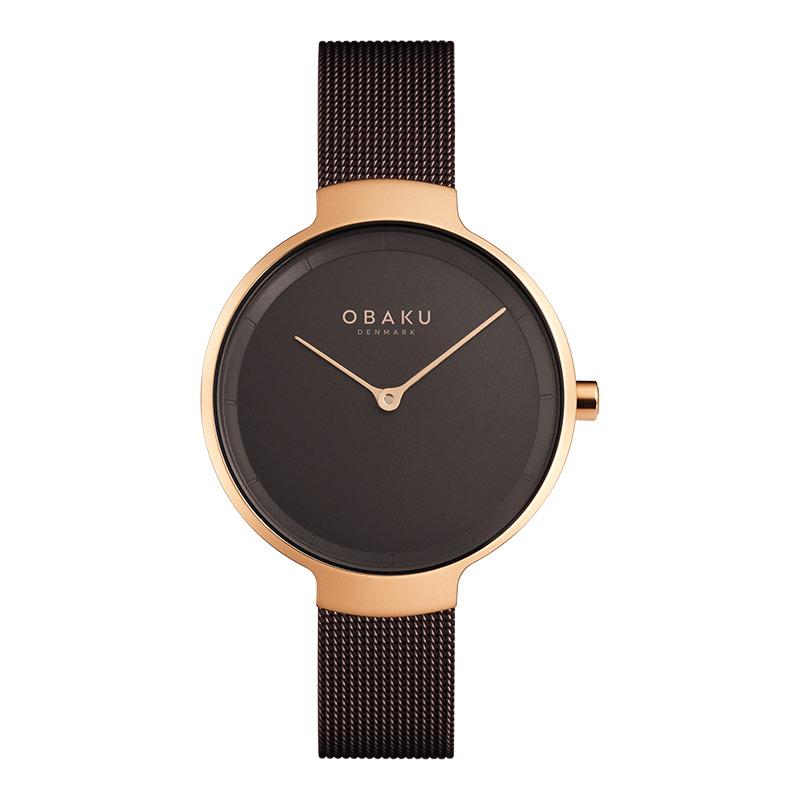 Obaku Jam Tangan Wanita Obaku V231LXVNMN Birk Walnut Brown Dial Brown Mesh Strap