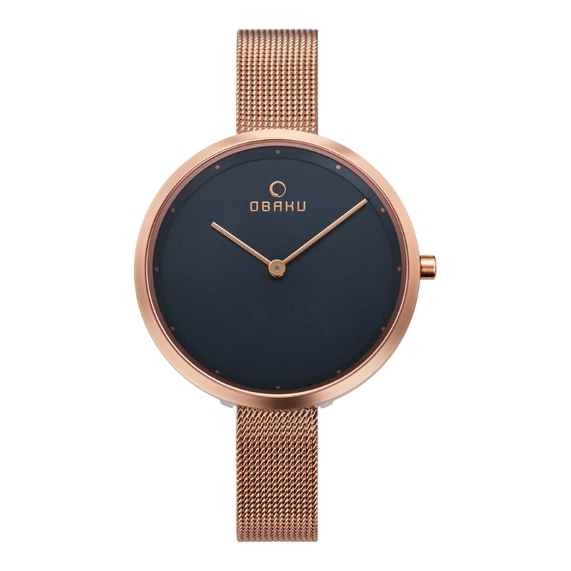 Obaku Jam Tangan Wanita Obaku V227LXVLMV Dok Azure Blue Dial Rose Gold Mesh Strap