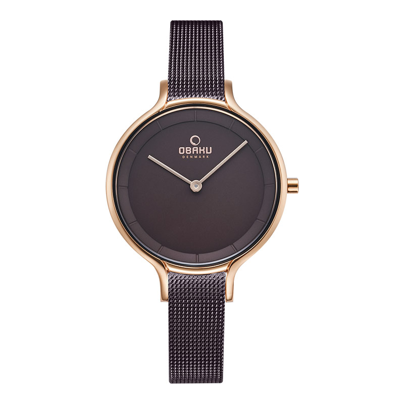 Obaku Jam Tangan Wanita Obaku V228LXVNMN Kyst Walnut Dark Brown Dial Dark Brown Mesh Strap