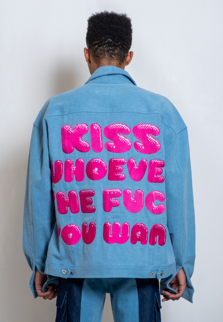 OCWA PRIDE BLUE DENIM JACKET KISS WHOEVER THE F*CK YOU WANT