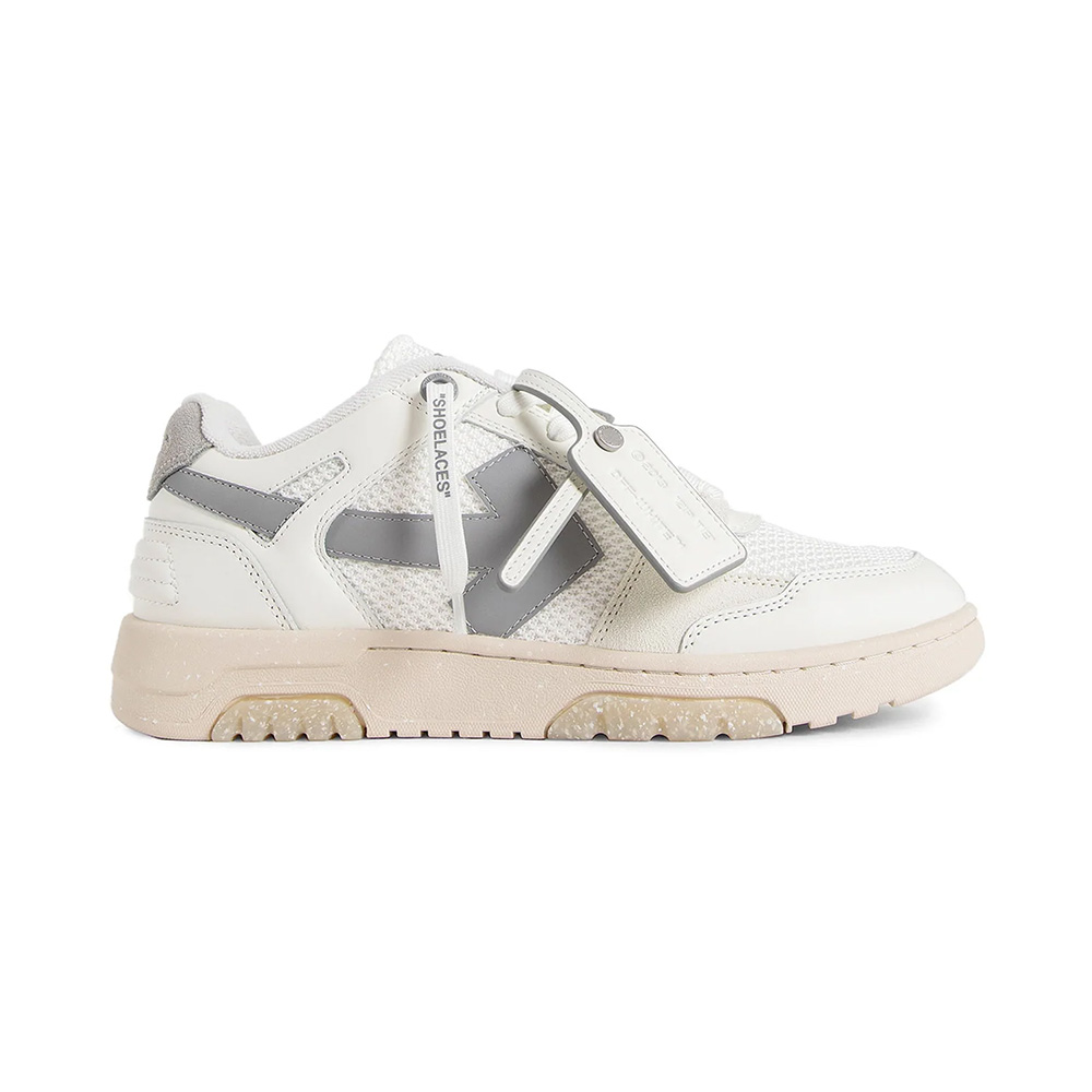 OFF-WHITE Out Of Office 'OOO' Slim Sneakers Mesh and Leather White Grey Men