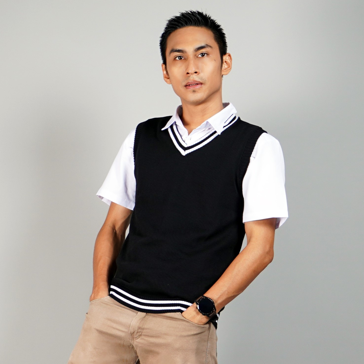 Okechuku VICKO Knit Vest Pria Rompi Rajut Pria Rompi Pria Rompi Seragam - HITAM