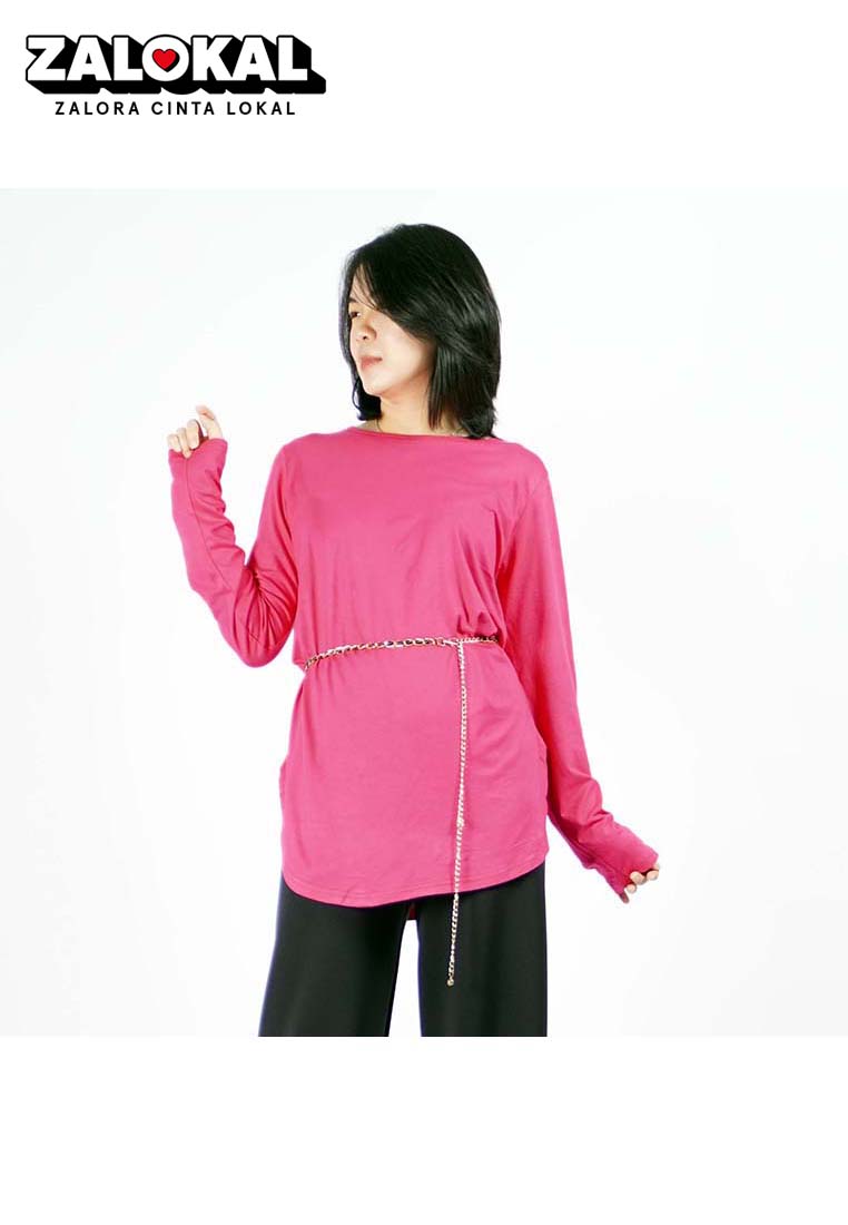 Okechuku JASMINE TOP Tunik Polos Kaos Lengan Panjang Wanita Oversize TShirt - Fuchsia