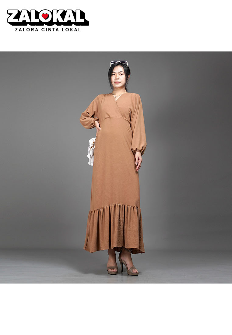 Okechuku DRESS JULIA Long Dress Gaun Pesta Midi Dress Gaya Korea - Coksu