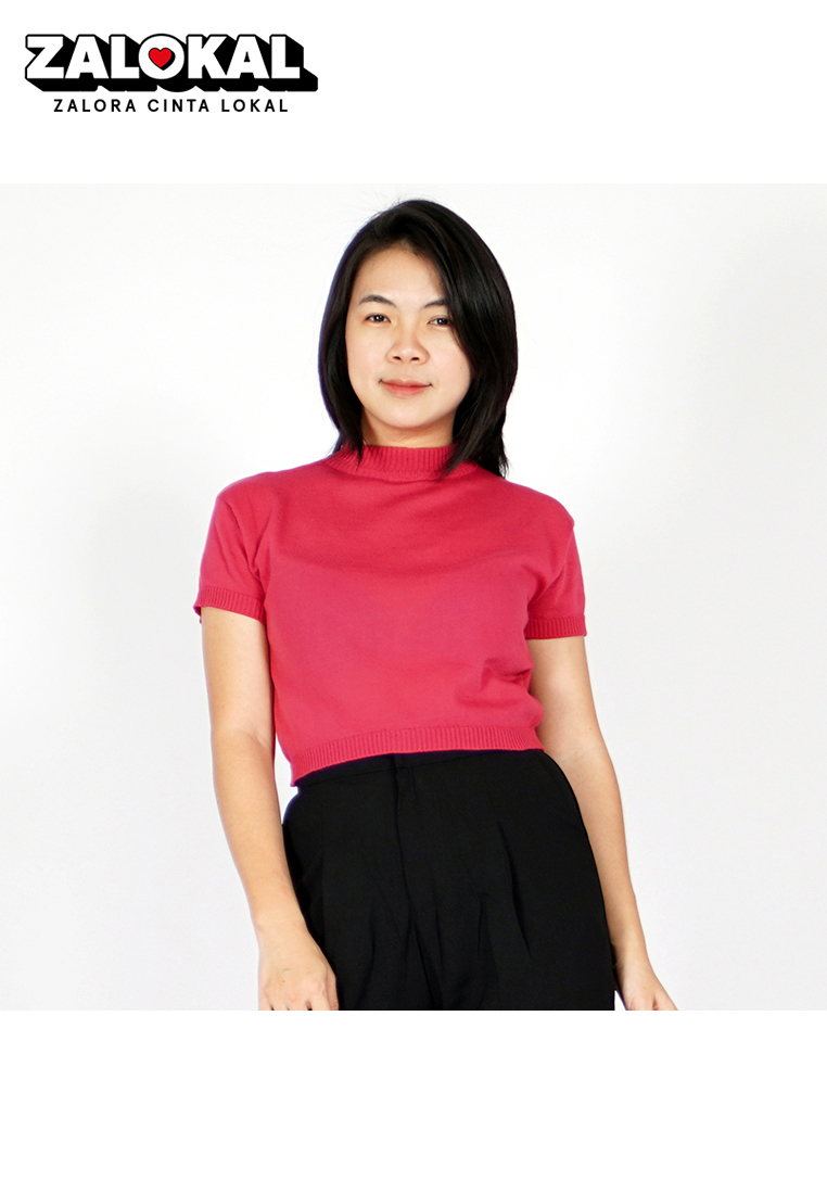 Okechuku IVONE KNIT CROP TOP Wanita Crop Tee CropTop Top Knit Korean - Fuchsia