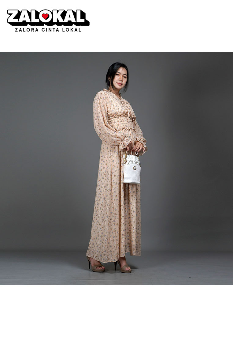 Okechuku Dress SHALMA Long Dress Sifon Gaun Panjang Gaya Korea - Krem