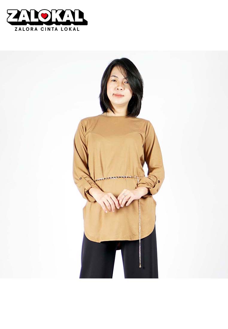 Okechuku JASMINE TOP Tunik Polos Kaos Lengan Panjang Wanita Oversize TShirt - Coklat Pemda