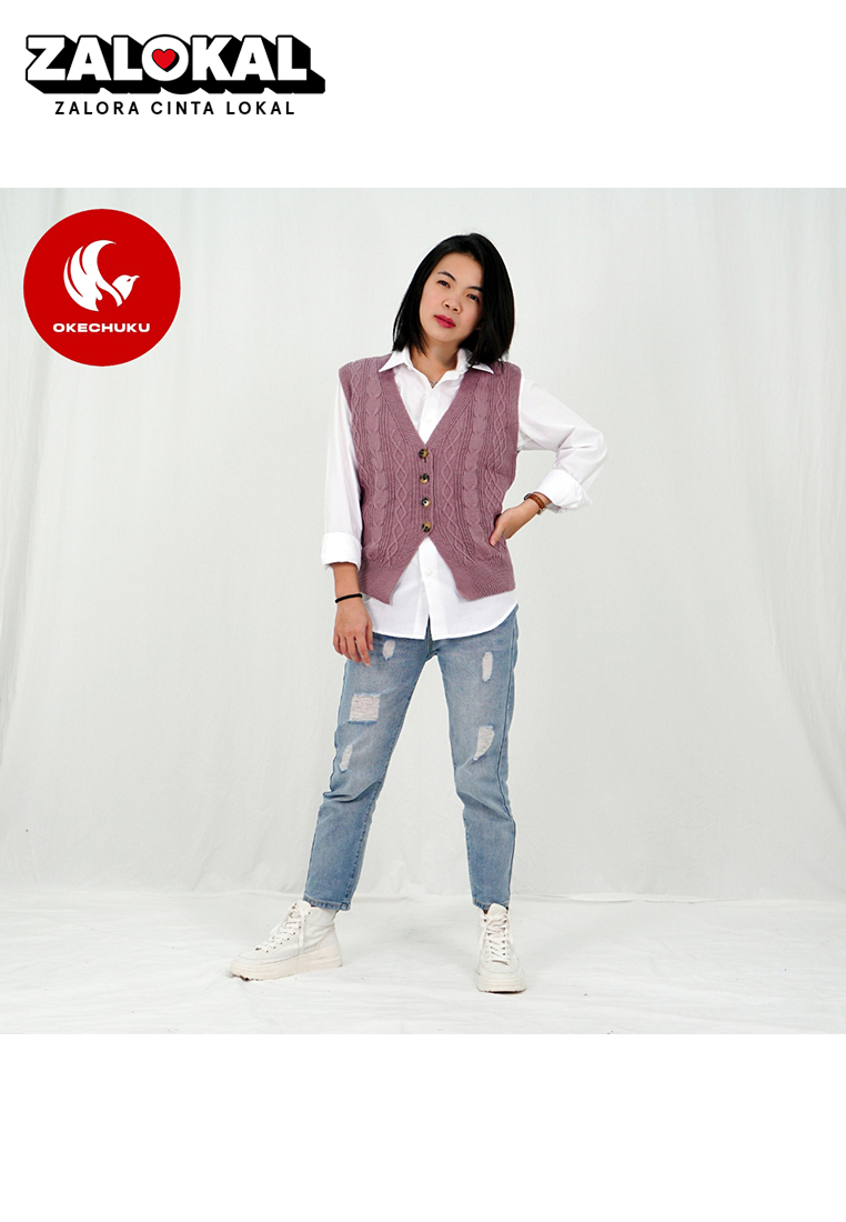 Okechuku Vest Kancing Rompi Rajut Kancing Knit Outer Korean Style Rompi Rajut Wanita Gaya Korea