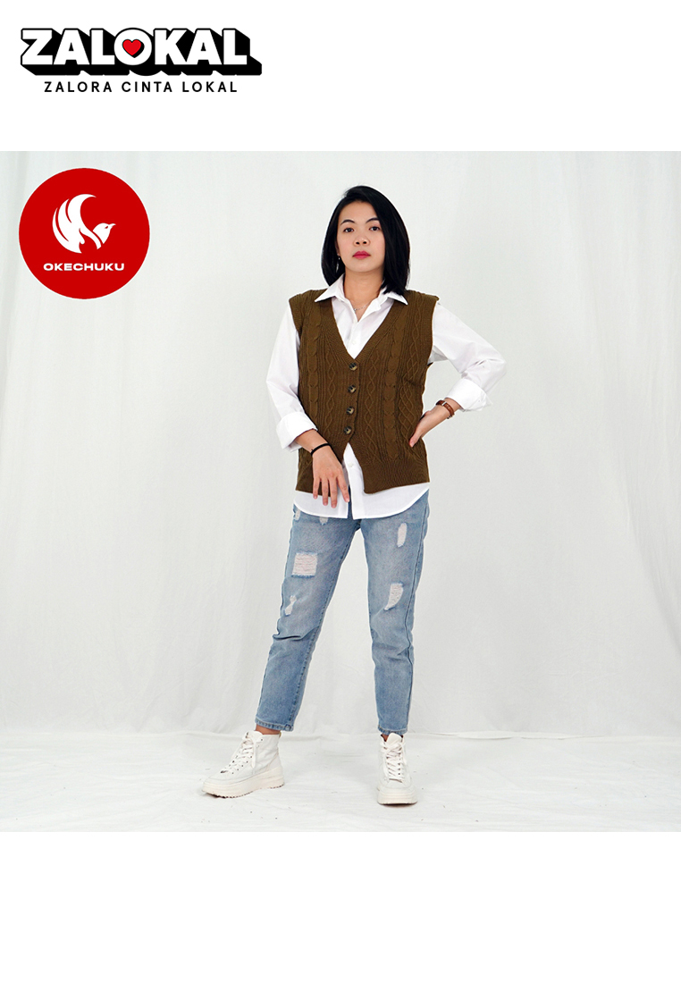 Okechuku Vest Kancing Rompi Rajut Kancing Knit Outer Korean Style Rompi Rajut Wanita Gaya Korea