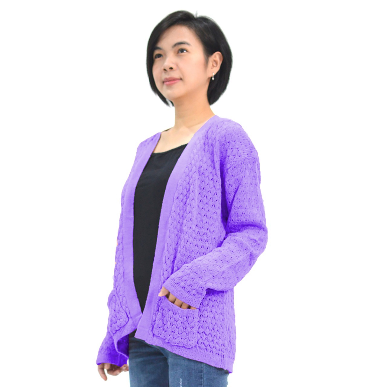 Okechuku POPCORN Knit Cardigan Kardigan Rajut Wanita Gaya Korea - LILAC