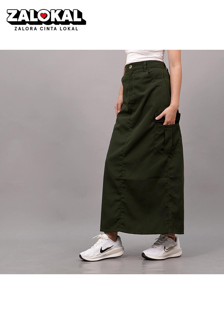Okechuku MAGGIE Rok Kekinian Rok Cargo Skirt Rok Panjang - ARMY