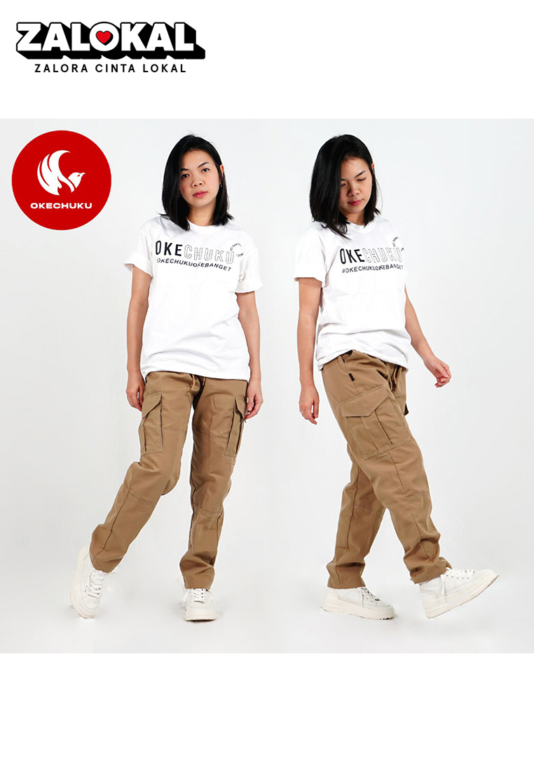Okechuku DESSY Cargo Pants Wanita Celana Kargo Wanita Celana Taktikal Cargo Tactical - KREM