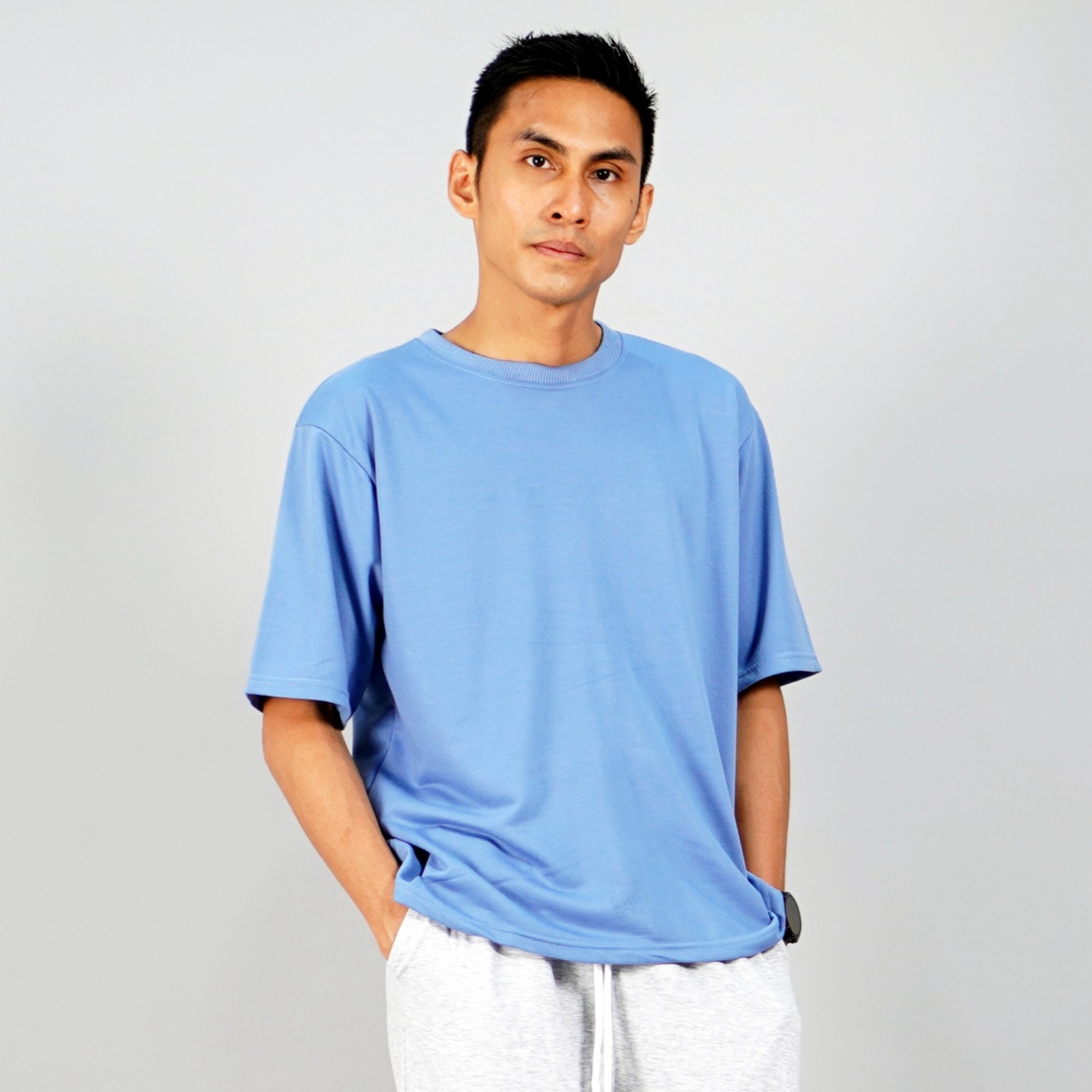 Okechuku GEORGE Kaos Pria Baju Kaos Oversize Pria Lengan Pendek Oversize TShirt - BLUE