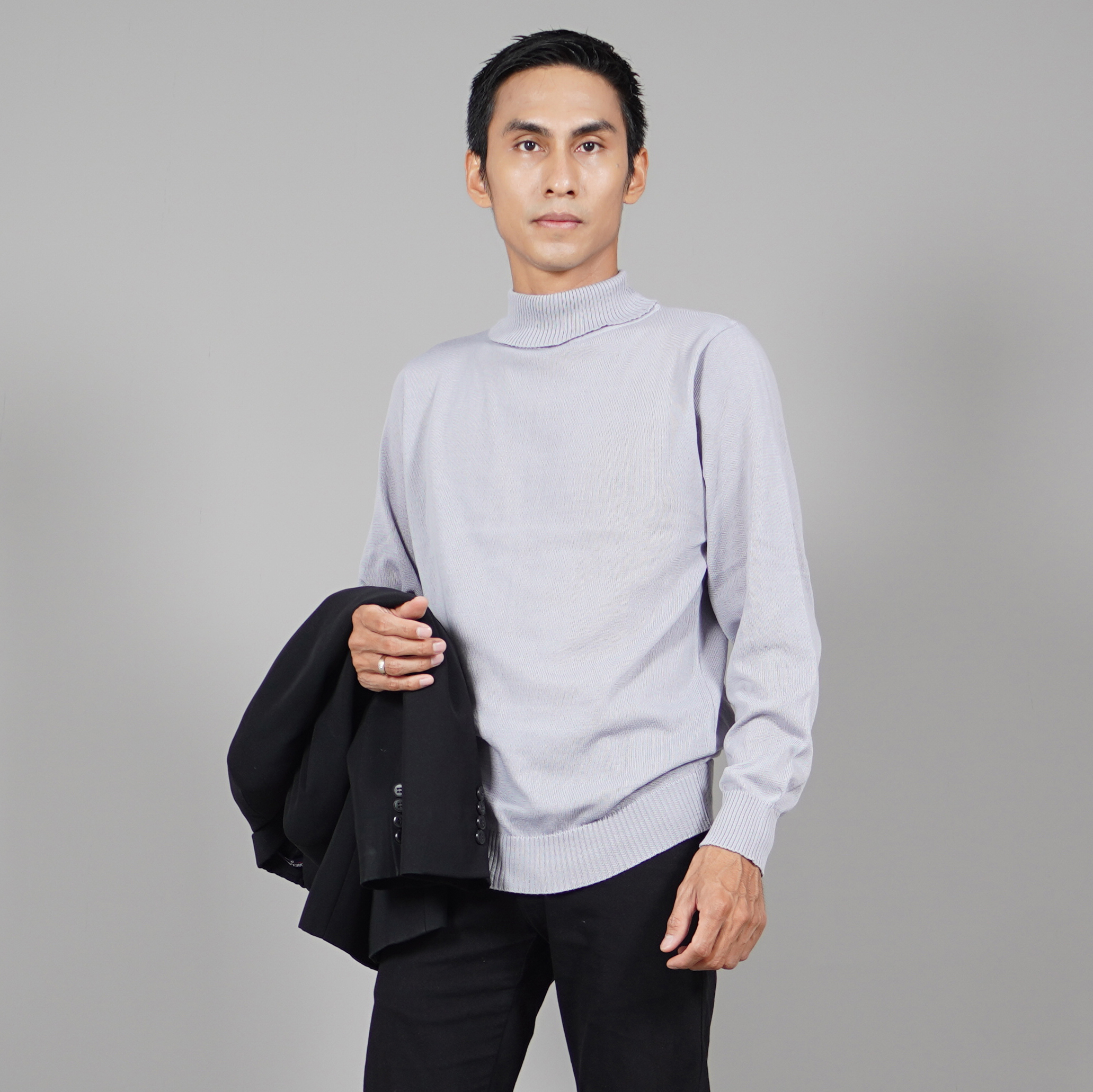 Okechuku JEHOON Atasan Rajut Pria Knit Outer Turtle Neck Pria - ABU MUDA