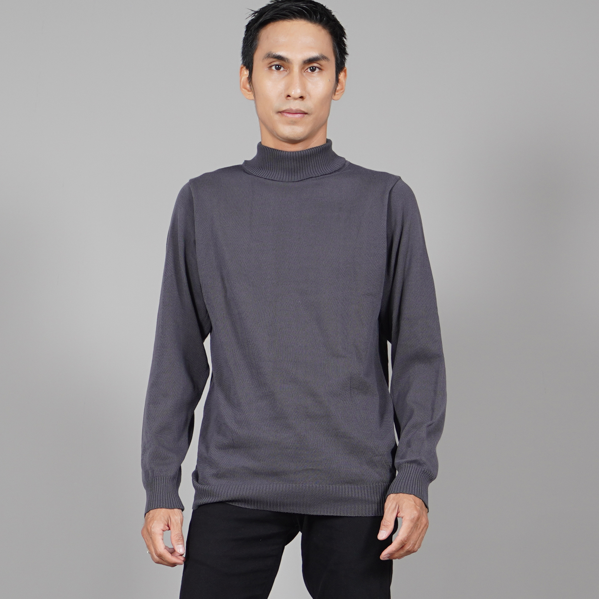 Okechuku JEHOON Knit Outer Pria Knit Sweater Pria Turtle Neck Rajut Pria - ABU TUA