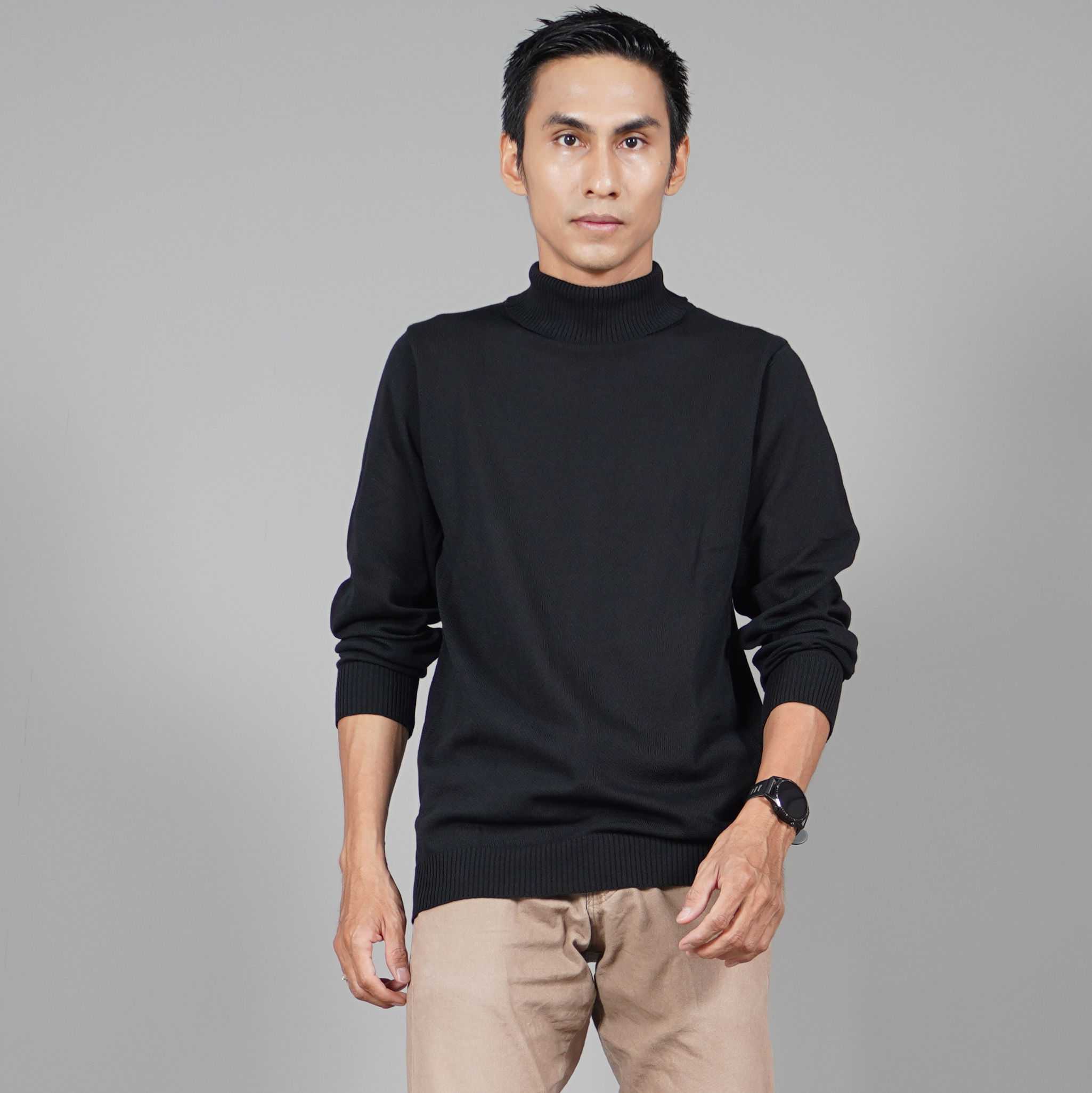 Okechuku JEHOON Turtle Neck Knit Outer Sweater Rajut Pria - HITAM