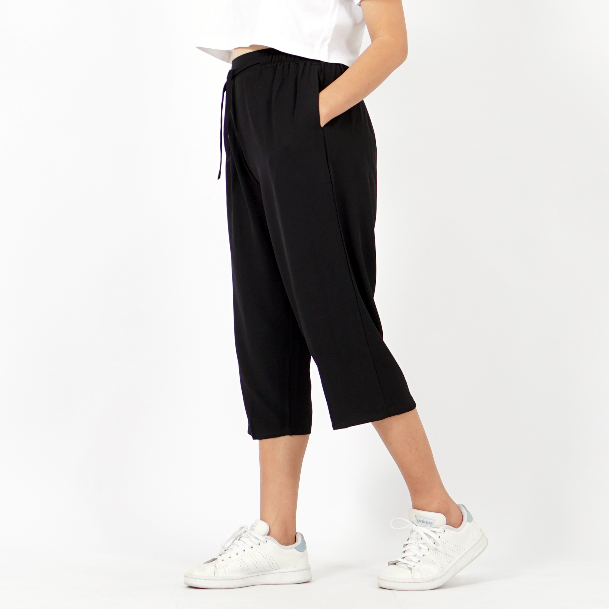 Okechuku CELINE Celana Kulot 3/4 Highwaist Cullote Pants Celana Casual - Hitam