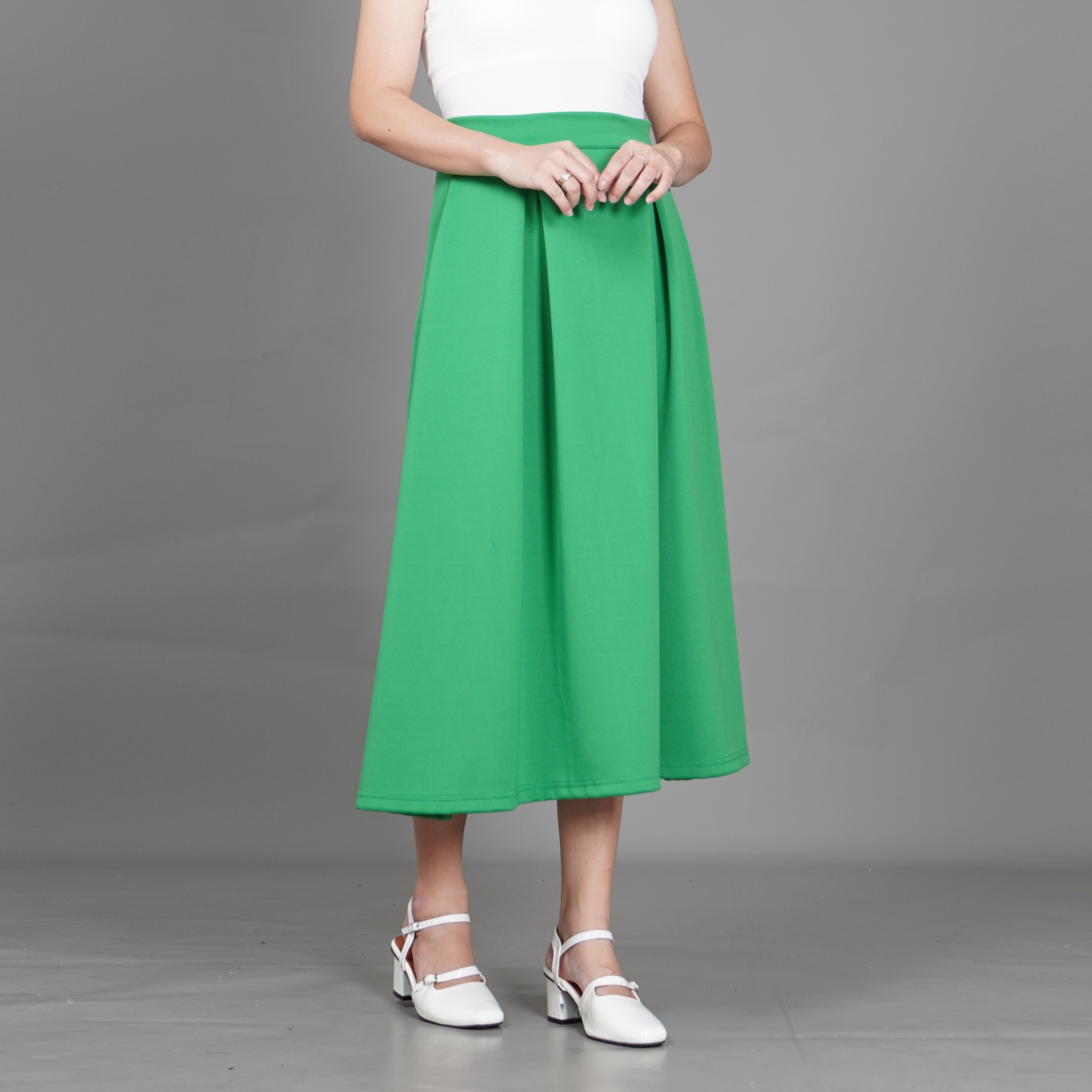 Okechuku REBECA Rok Gaya Korea Flare Skirt Rok Hijau Natal - HIJAU MUDA