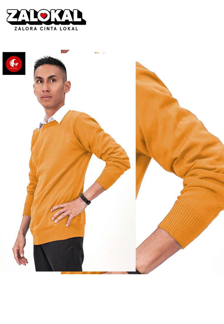 Okechuku OTNIEL O Neck Sweater Rajut Pria Knit Sweater O Neck Sweater Leher O Knit Outer - KUNING