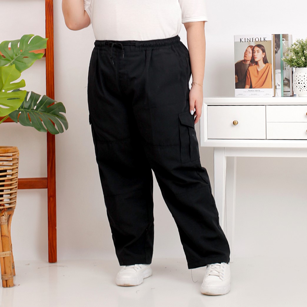 Okechuku DESSY BIG Celana Cargo Hitam Celana Cargo BIG SIZE Tactical Cargo Pants Wanita - HITAM