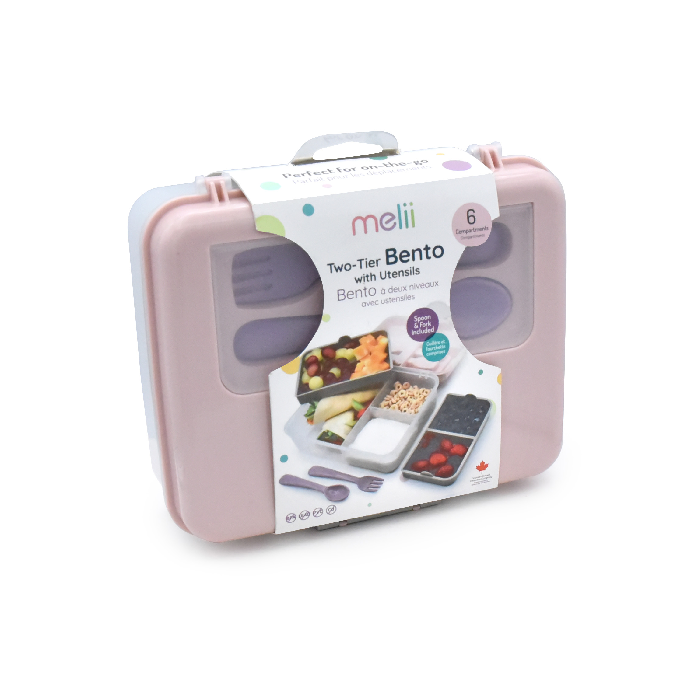 Okiedog Melii Baby 2 Tier Bento Box Pink - tempat makan anak dengan sendok garpu