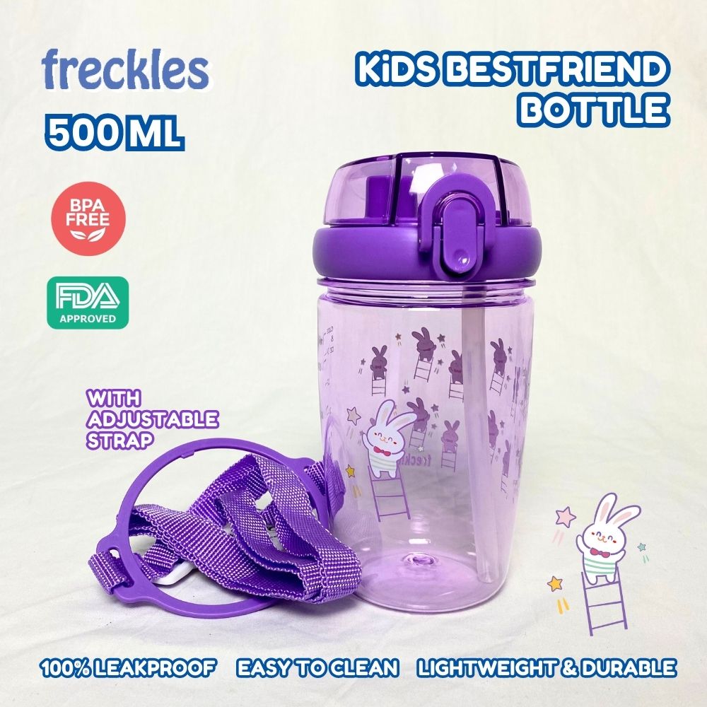 Okiedog Freckles Kid Bestfriend Bottle 500ml - Rabbit Purple - Botol anak unik dengan 2 sedotan