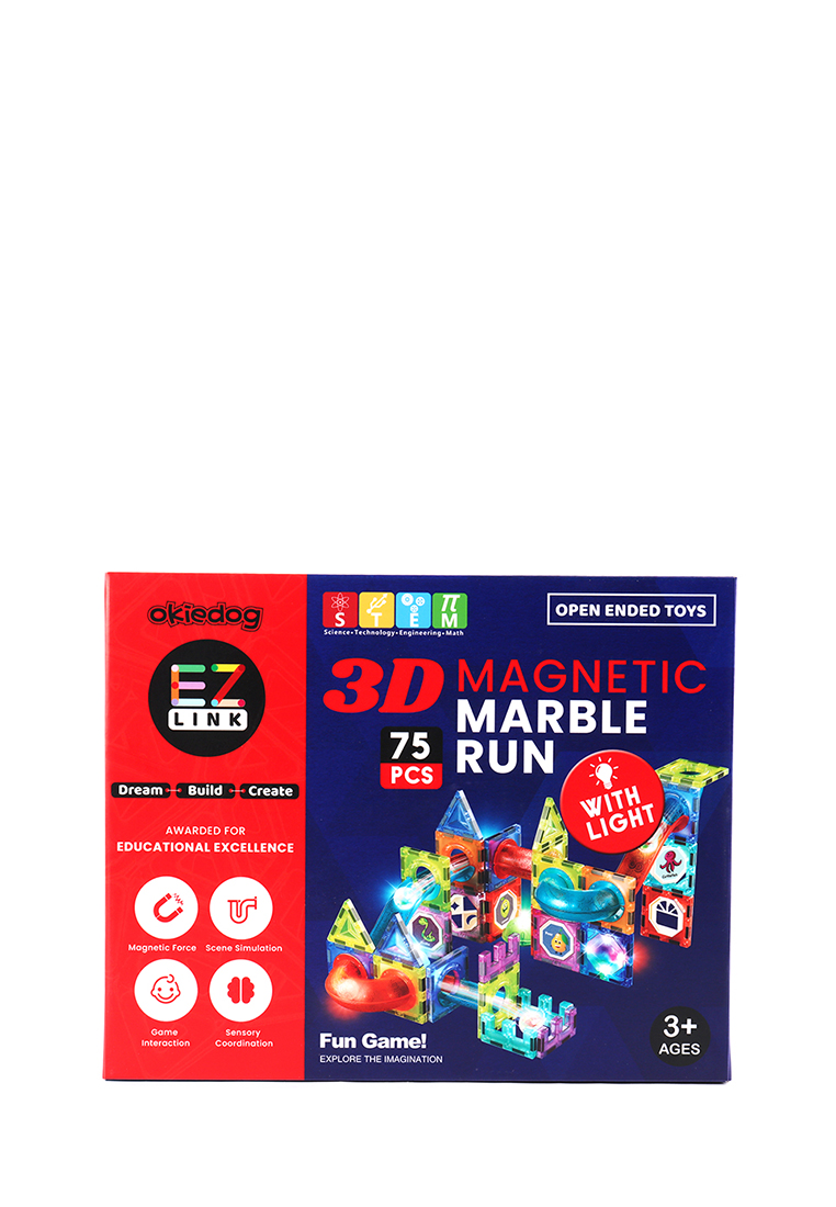 Okiedog EZLink 3D Magnetic Marble Run with Light 75PCS