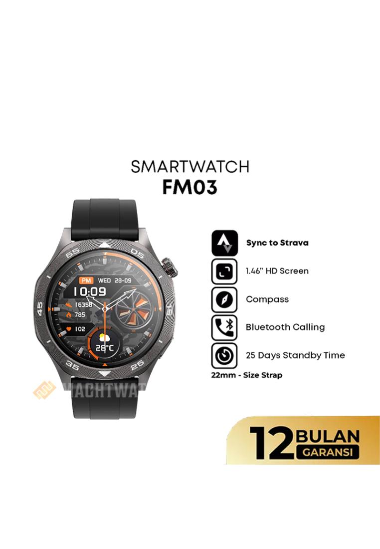 Olike Jam Tangan Unisex Olike FM03 Smartwatch With Health & Sport Monitoring Compas Bluetooth Black 