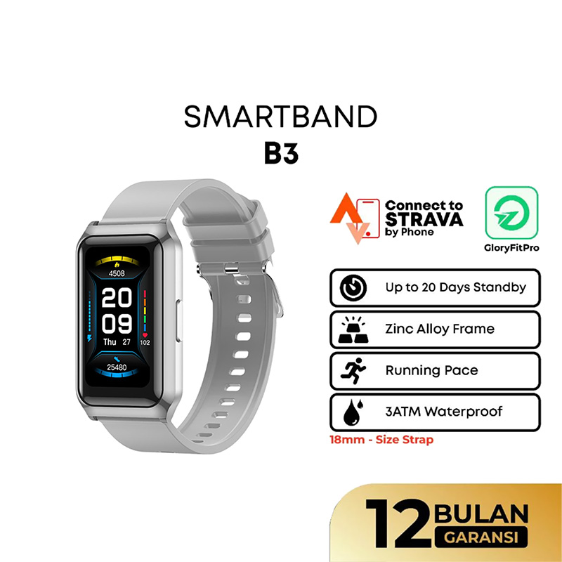 Olike Jam Tangan Unisex Olike Smartband B3 Active Sport 20 Day Battery Life Silver Rubber Strap