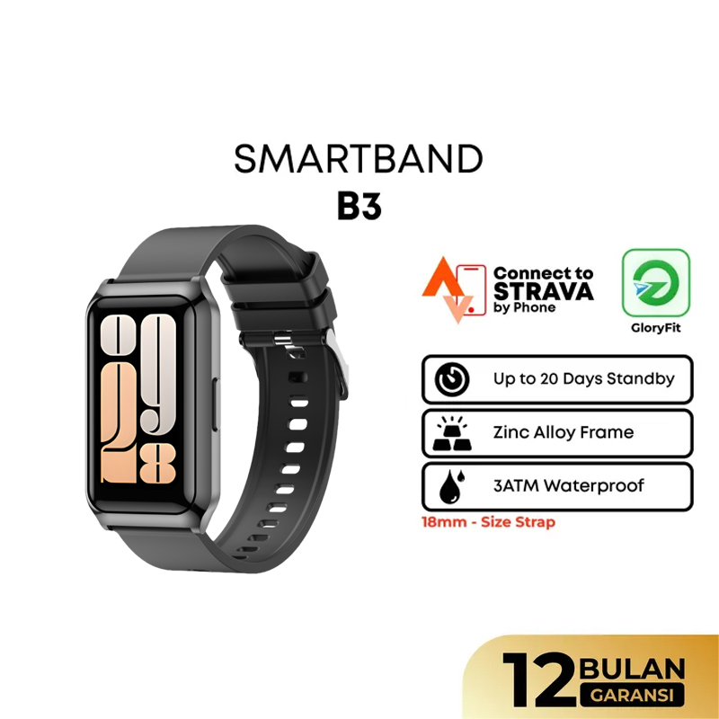 Olike Jam Tangan Unisex Olike Smartband B3 Active Sport 20 Day Battery Life Black Rubber Strap