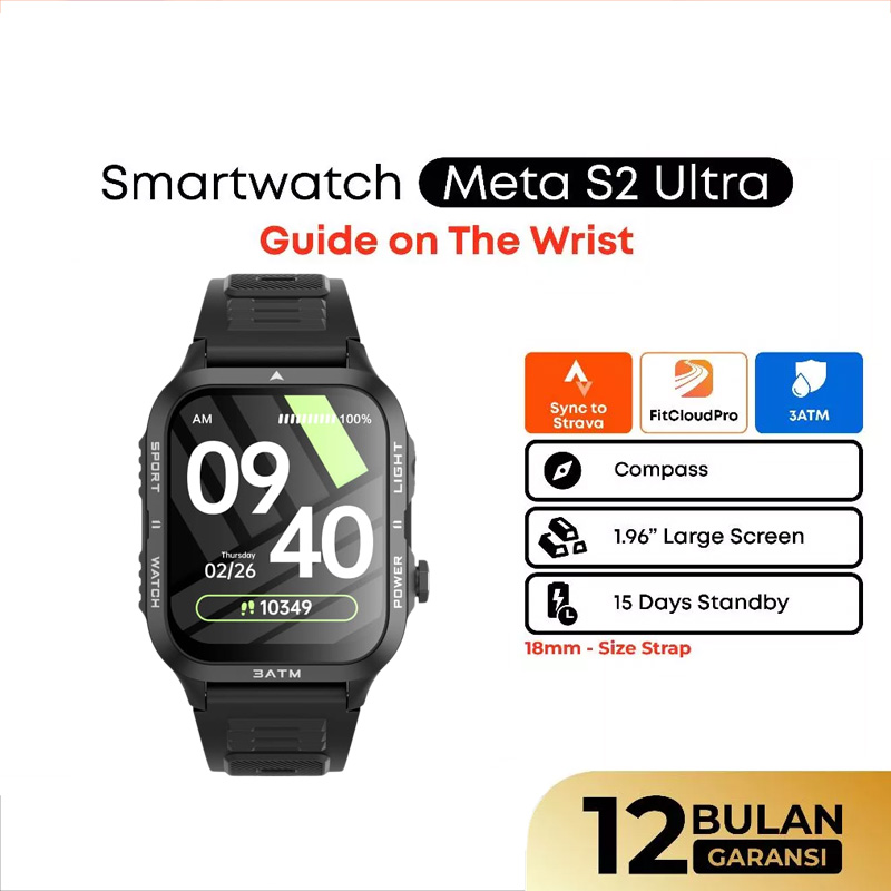 Olike Jam Tangan Unisex Olike Meta S2 Ultra Smartwatch With 100 Sports Modes Compass & 15 Days Batte