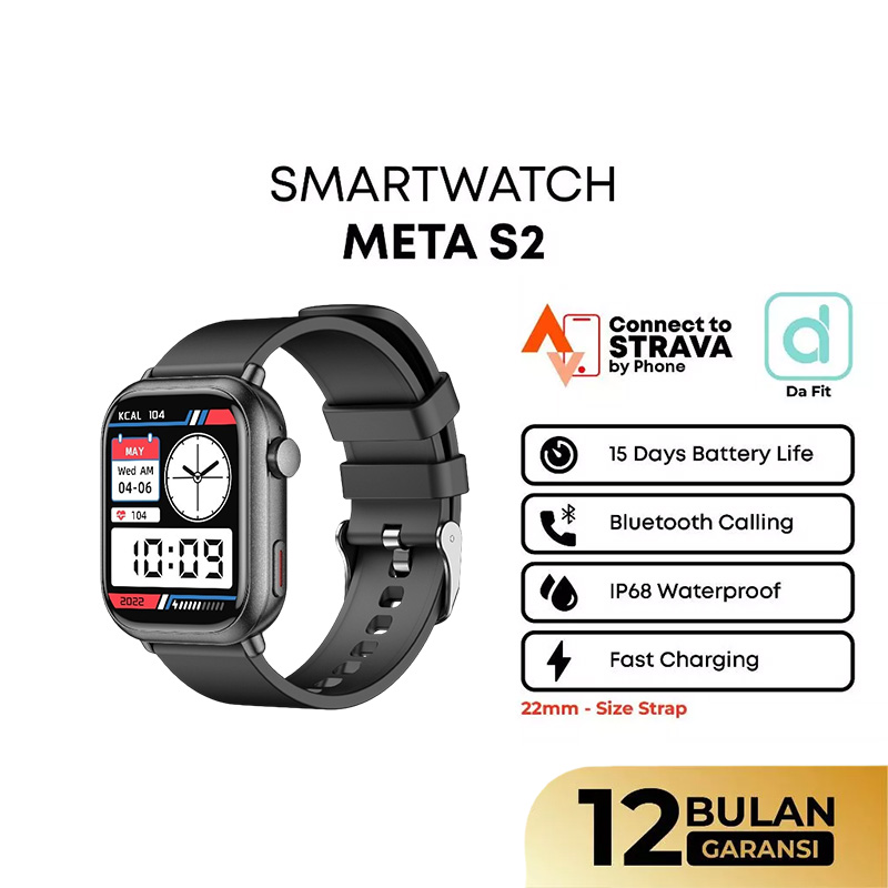 Olike Jam Tangan Unisex Olike Meta S2 Smartwatch With HD Screen 1000mAh Sync Strava IP68 Black Rubbe