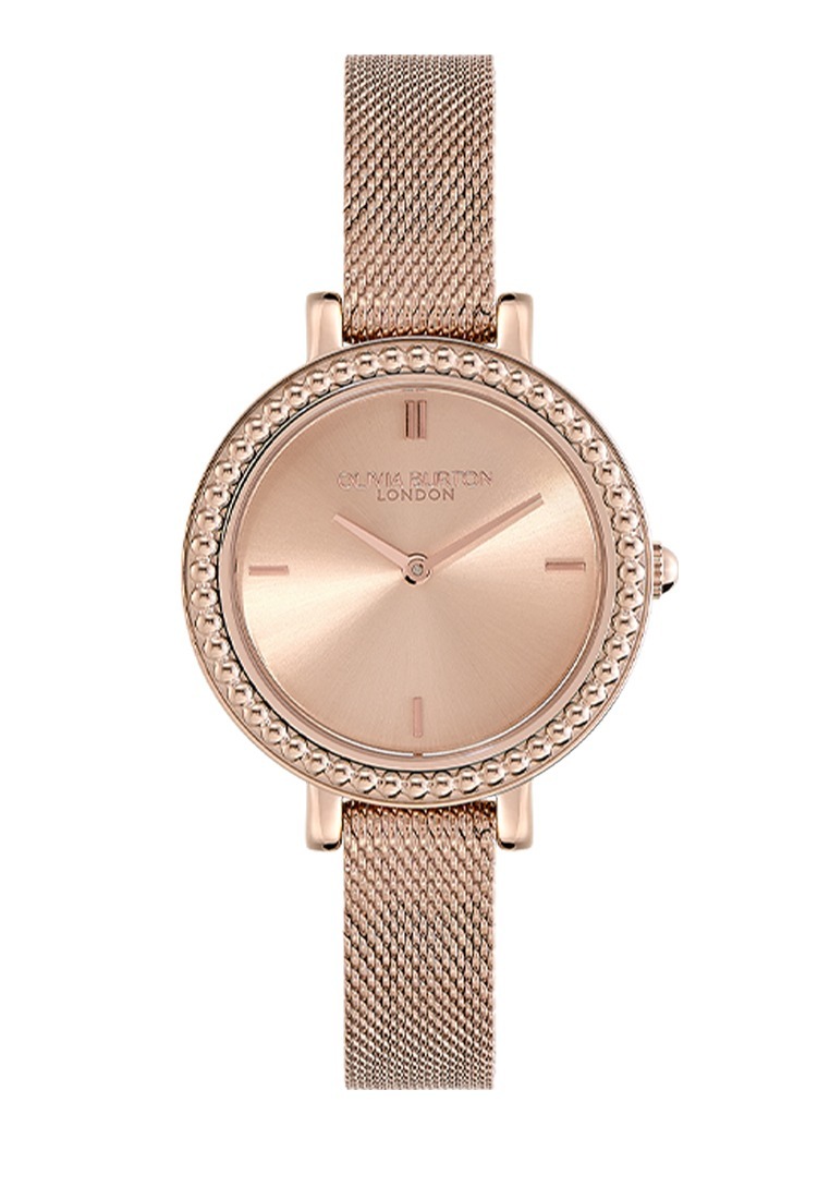 Olivia Burton 30mm Vintage Bead Rose Gold Mesh Watch - 24000162