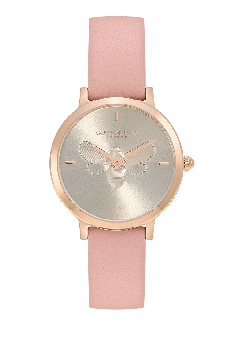 Olivia Burton 28mm Bee Ultra Slim Carnation Gold & Blush Leather Strap Watch 24000018