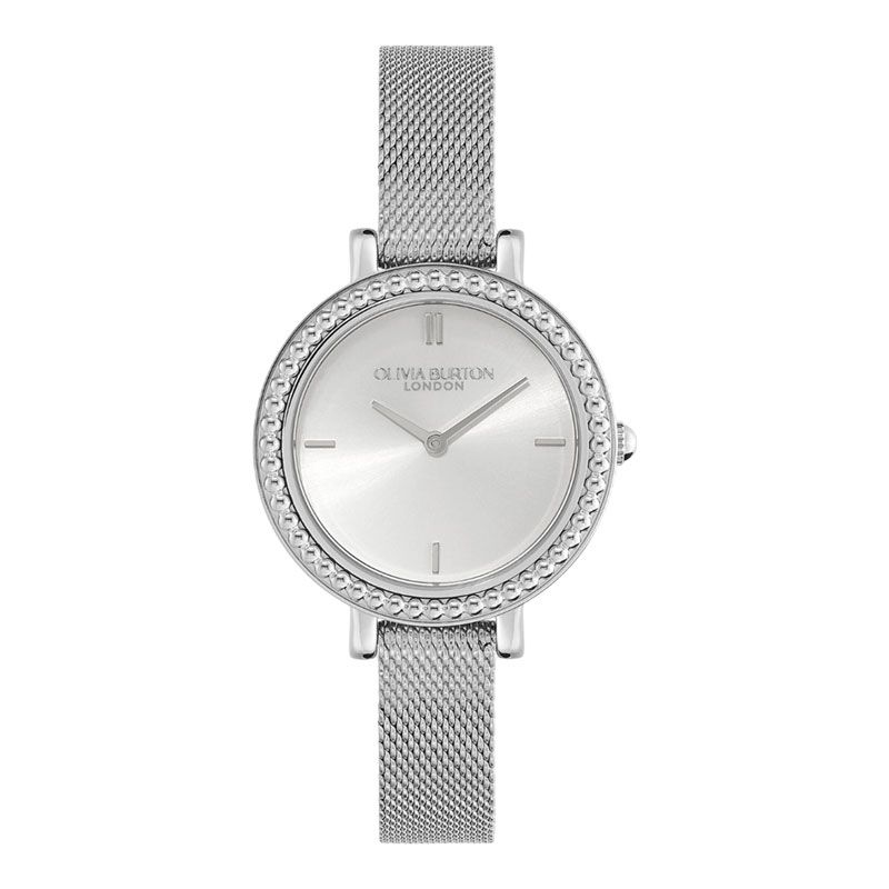 Olivia Burton Jam Tangan Wanita Olivia Burton Classic 24000160 Ladies Vintage Bead Silver Dial Mesh 